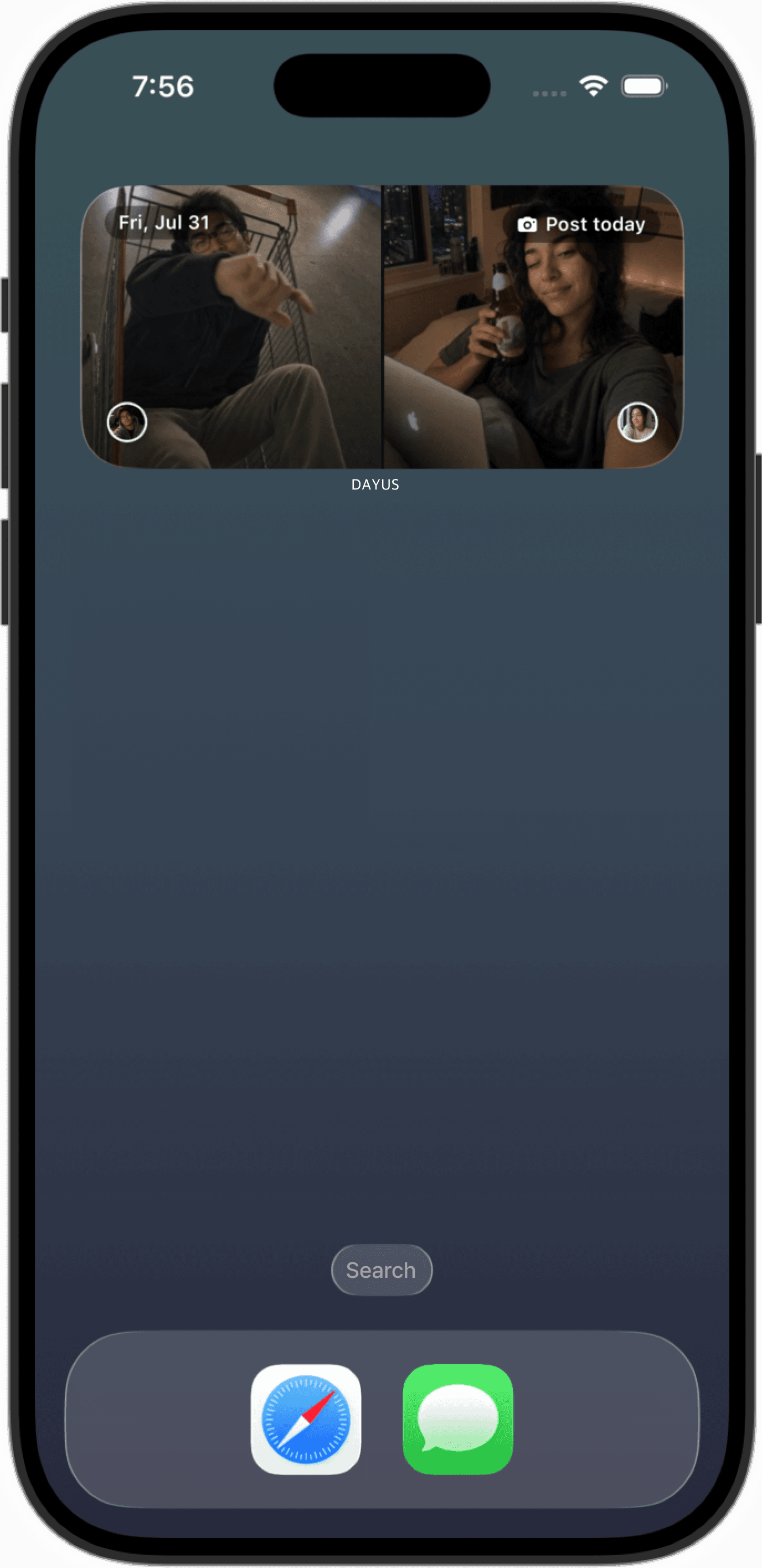 The DAYUS widget on an iPhone home screen